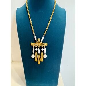 Vintage Gold-Tone Tassel Chandelier Statement Necklace